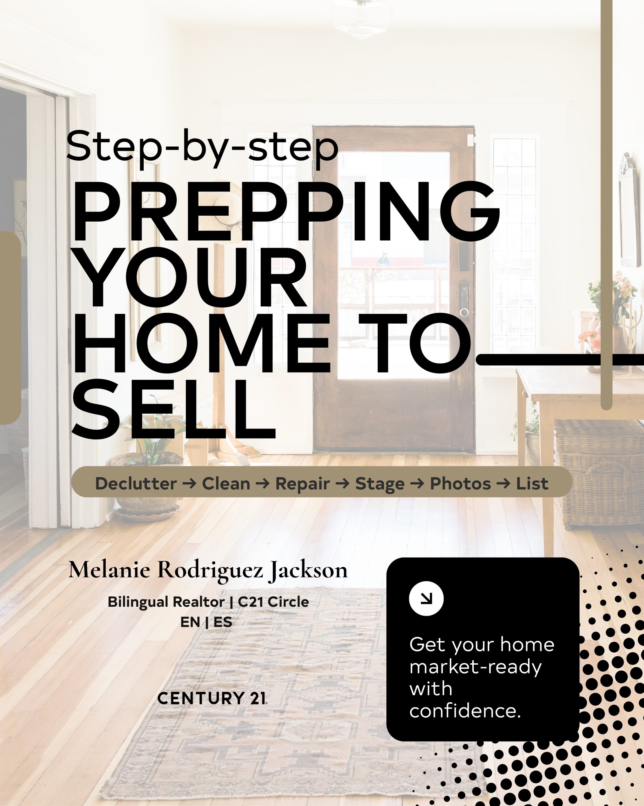 Home seller checklist showing how to prepare your home for sale through cleaning, decluttering, repairs, and curb appeal improvements.